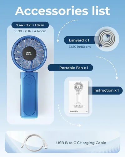 Miniatura 8 de Ventilador de mano, ventilador portátil, ventilador personal recargable de 4000 mAh, mini ventilador de escritorio plegable de 180° con 6 Azul
