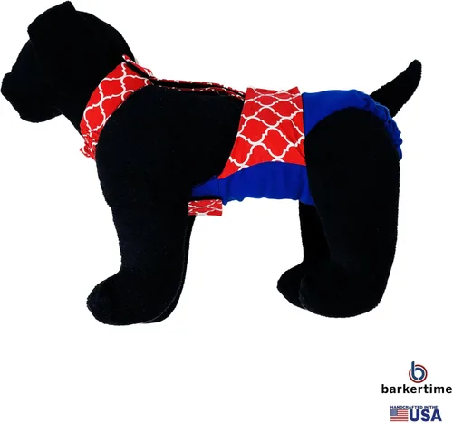 Miniatura 7 de Pañal para perro de primera calidad, impermeable, a prueba de escapes, color rojo, de cuadrifolio sobre azul, talla L, sin agujero para la cola
