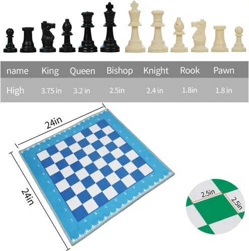 Miniatura 2 de Alfombra de Juego de Ajedrez Extra Grande de 24x24 Pulgadas con Rey de 3.75 Pulgadas - Superficie de Terciopelo de Cristal Suave, Alfombra de Juego