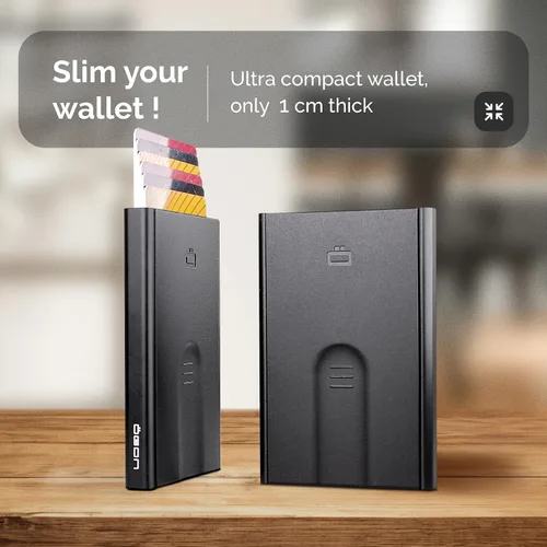 Miniatura 9 de ÖGON -DESIGNS- Tarjetero automático de aluminio, protección RFID contra fraude y desmagnetización, cartera delgada y minimalista para hombres