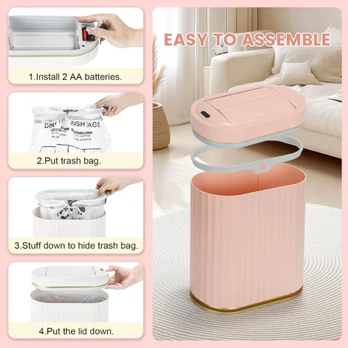 Miniatura 6 de ELPHECO - Cubo de basura de baño con tapa de mariposa, basurero con sensor de movimiento para baño, decoraciones de baño, cubo de basura automático