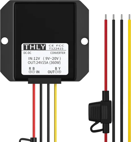 Convertidor elevador de 12 V a 24 V CC, transformador de voltaje 15A 360 W convertidor con fusible transformador impermeable de 12 V para carrito de