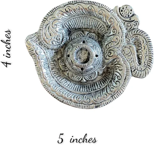 Miniatura 3 de LOVENSPIRE Om - Soporte para incienso de aluminio plateado Agarbatti Dhoop para cenizas, Dhoop Dan, soporte de incienso sin desorden bandeja cónica