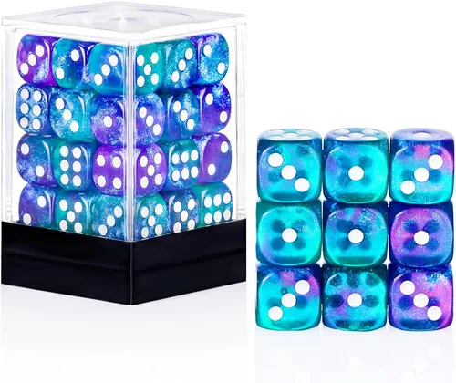 Miniatura 23 de 36 de paquete de dados de 12 mm de 6 caras MINI, juego de dados de patrón de perla, dados estándar de 6 caras para Yahtzee, Bunco o enseñanza
