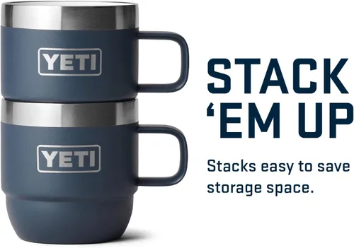 Miniatura 6 de YETI Rambler - Taza apilable de 6 oz, de acero inoxidable, aislada al vacío para espresso/café, paquete de 2 Azul marino