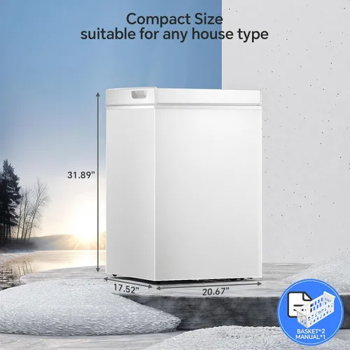 Miniatura 7 de Kismile congelador de 1.8 pies cúbicos con cesta extraíble, congelador compacto de apertura superior con puerta de pie independiente y temperatura