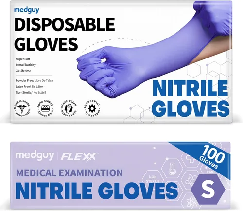 Miniatura 8 de Medguy Medical Nitrile Exam Gloves, 4 Mil Powder-Free Latex-Free Disposable Food-Safe Cooking Cleaning, Blue-Violet 100 Pcs Large (azul-violeta)