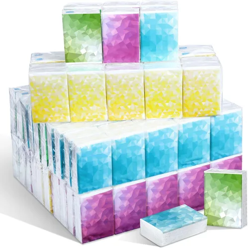 Miniatura 8 de Yinder Paquete de 120 pañuelos de bolsillo de tamaño de viaje, 3 capas, papel facial geométrico a granel, pequeños pañuelos para billetera