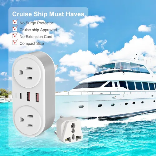 Miniatura 7 de Adaptador de enchufe de viaje europeo para Europa y Reino Unido, cargador rápido PD de 20 W con 2 tomacorrientes, 3 puertos de carga USB, adaptador