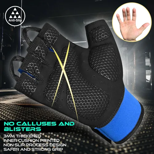 Miniatura 3 de BEAST RAGE Guantes de entrenamiento para hombres, guantes de gimnasio duraderos con agarre de palma para mujeres, medio dedo, elástico