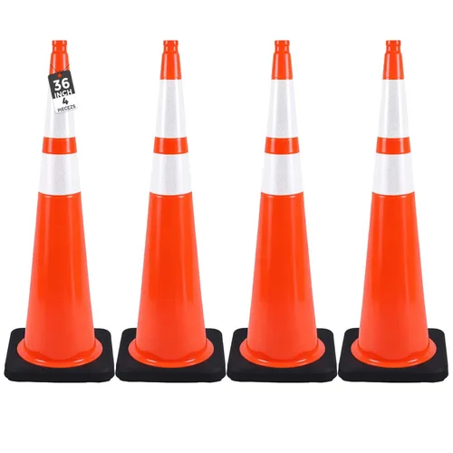 Miniatura 9 de (5 Conos) BESEA 18" Pulgadas Conos de PVC Naranja Conos de Seguridad de Tráfico Base Negra Construcción Carretera Cono de Estacionamiento con Collar