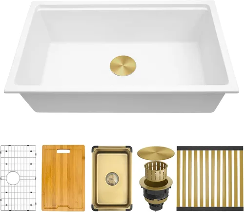 Miniatura 12 de Fregadero de barra negro de montaje inferior, fregadero pequeño de barra compuesto de 15 x 17 pulgadas, fregaderos de cocina y barra de granito