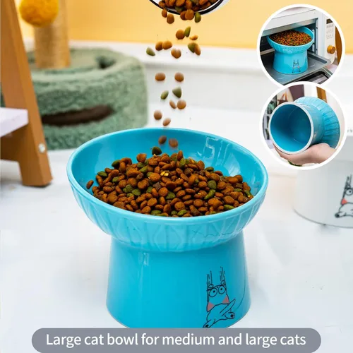 Miniatura 7 de Platos elevados de cerámica para gatos de 6.5 pulgadas extra anchos, cuenco de comida y agua para gatos inclinado y elevado de porcelana, platos