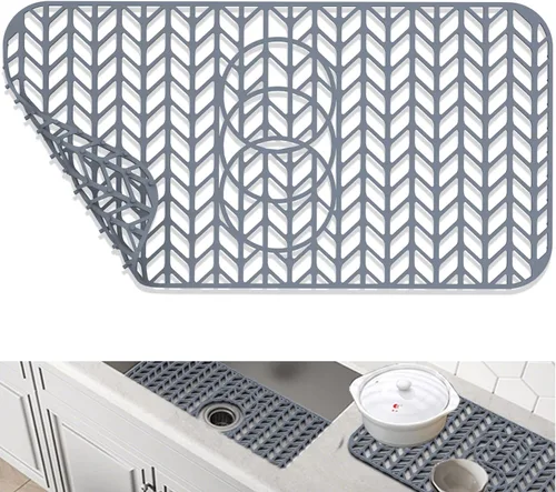 Miniatura 12 de GUUKIN Protectores de Fregadero para Alfombrilla de Cocina - 29" x 15.35" Alfombrilla de Silicona para Fregadero de Cocina con Rejilla para el Fondo