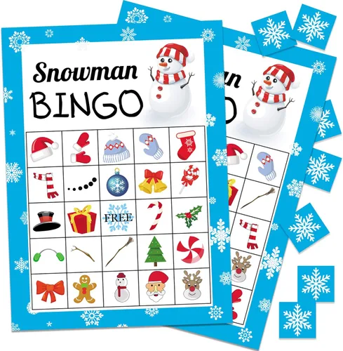 Joy Bang Juego de Bingo de Navidad para Niños y Adultos - Juego de Bingo de Muñeco de Nieve Juegos de Actividades de Manualidades Navideñas de