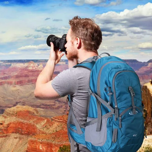 Miniatura 8 de G4Free Mochila de viaje de senderismo impermeable con cubierta para lluvia, mochila para acampar al aire libre para hombres y mujeres (gris azul)