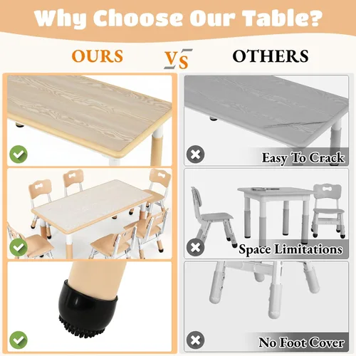 Miniatura 4 de Arlopu Mesa y 4 sillas para niños, juego de escritorio y sillas para niños pequeños de altura ajustable, patas antideslizantes, escritorio de Beige