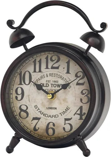 Reloj de escritorio vintage marrón oscuro, reloj de mesa decorativo con parte superior de campana, reloj de mesa silencioso sin tictac para sala de
