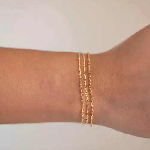 Miniatura 3 de Pulsera de cadena de elegante oro para mujer, pulseras de cadena individual o en capas, con eslabón de dije de corazón, karma, triángulo, perlas