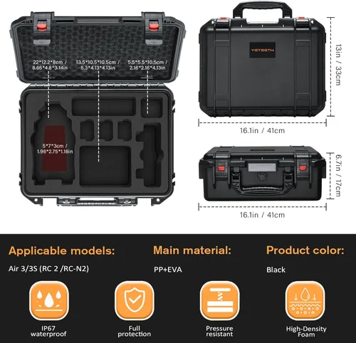 Miniatura 3 de Funda rígida para DJI Air 3S/Air 3 – Fundas de transporte impermeables, bolsa de almacenamiento portátil para DJI Fly More Combo, controlador RC