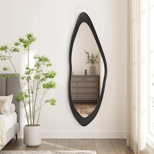 Miniatura 7 de AAZZKANG Espejo de pared irregular de longitud completa, grande con marco de madera, 47 x 16 pulgadas, espejos asimétricos negros de cuerpo completo