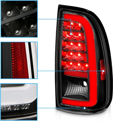 Miniatura 4 de AmeriLite Para Toyota Tundra Standard 2000-2006 Par de luces traseras de freno de repuesto negras de tubo LED tipo C de cabina de acceso, no Barra
