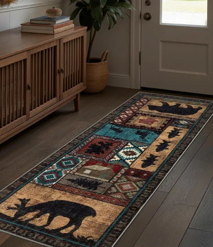 Miniatura 3 de Alfombra de pasillo de 2 x 6 pulgadas para interior - Alfombra de entrada rústica de cabaña con diseño de oso, antideslizante, de pelo bajo