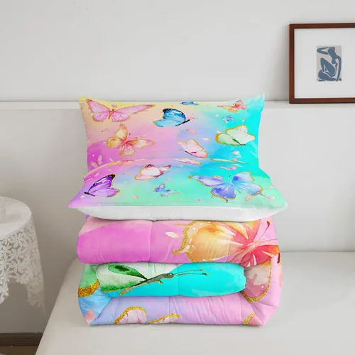 Miniatura 5 de Erosebridal Juego de ropa de cama con diseño de mariposas de dibujos animados, decoración de habitación de niñas, animales salvajes, mariposas rosas