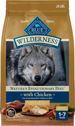 Blue Buffalo Wilderness alimento seco para control de peso de perros adultos con pollo real más cereales saludables, receta alta en proteínas, hecho