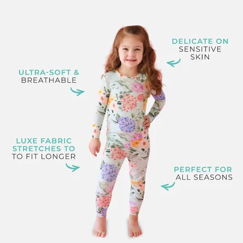 Miniatura 79 de Posh Peanut Pijamas para niñas, suaves, de viscosa de bambú para niños, pijamas a juego de manga larga para niñas