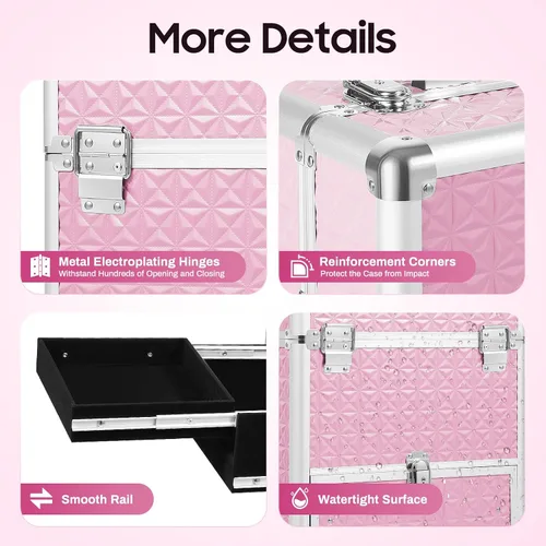 Miniatura 7 de Estuche de maquillaje con ruedas y mango telescópico, cajón con cerradura, estuche de maquillaje rodante, organizador de cosméticos, para estilista