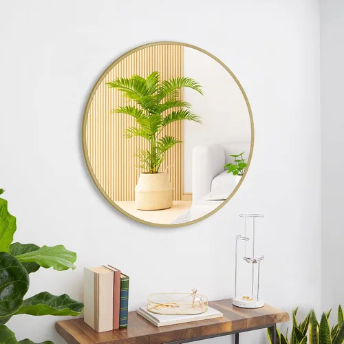 Miniatura 4 de Espejo redondo de vidrio templado dorado de 24 pulgadas, espejo de baño, espejo de tocador con marco de metal, espejo de pared circular para baño