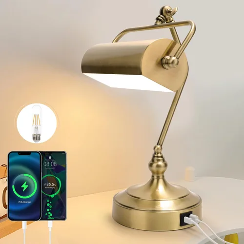 Miniatura 7 de CONCA Lámpara de escritorio y de piano ajustable LED con toque clásico antiguo y protección ocular - Negro (bombilla incluida)