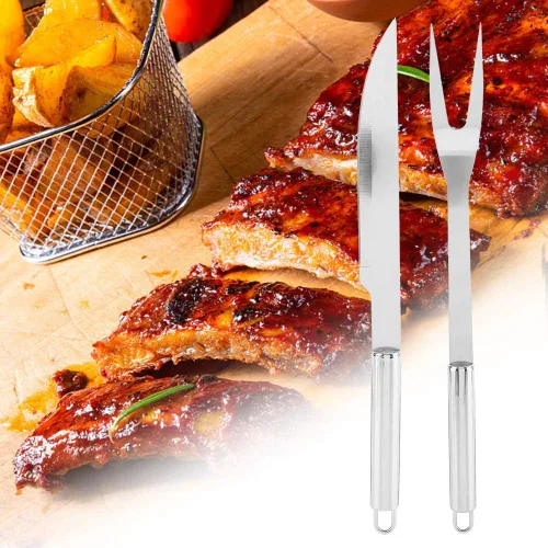 Miniatura 5 de Juego de herramientas para barbacoa, 9 unids/set de herramientas de parrilla, tenedor de cuchillo de barbacoa de acero inoxidable, cepillo de pala