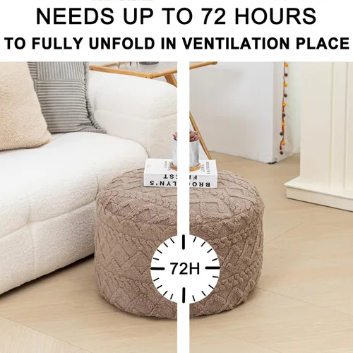Miniatura 2 de Puf Otomano Redondo Relleno de 20x12 Pulgadas Silla Puf de Suelo para Sala de Estar y Dormitorio, Puf Otomano de Espuma Moderno, Reposapiés para Café