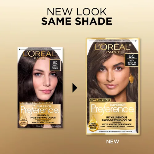 Miniatura 3 de L'Oreal Paris Superior Preference - Tinte permanente luminoso que desafía la decoloración, tinte para el cabello hasta 9 semanas de resplandor, 5C