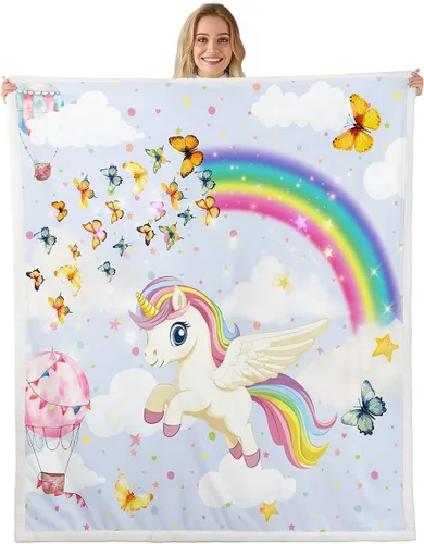 Miniatura 25 de Manta de franela de unicornio para todas las estaciones, manta romántica de carrusel de parque de atracciones, estilo princesa, diseño de cuento
