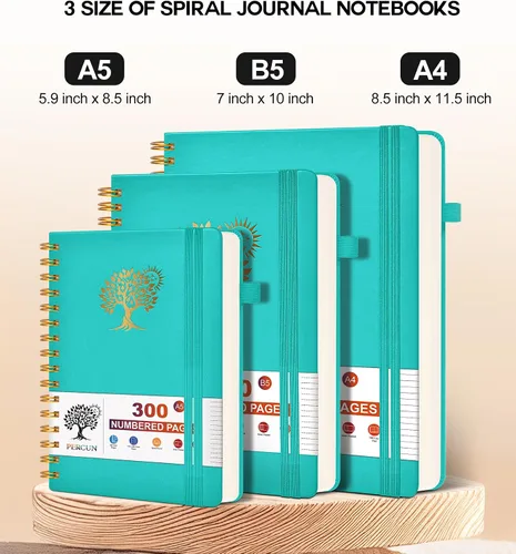 Miniatura 2 de Cuaderno de espiral para mujeres y hombres, 300 páginas rayadas numeradas, con rayas universitarias, cuaderno A5 encuadernado en espiral de tapa Azul