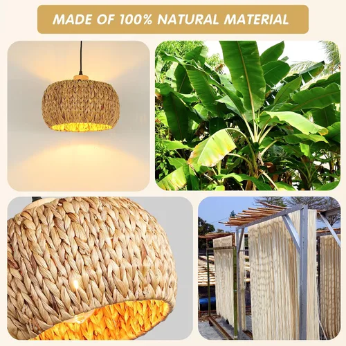 Miniatura 2 de Luces colgantes bohemias para isla de cocina, 11.8 pulgadas, luminaria de ratán bohemio tejida a mano, iluminación de tejido de hierba marina Tejido