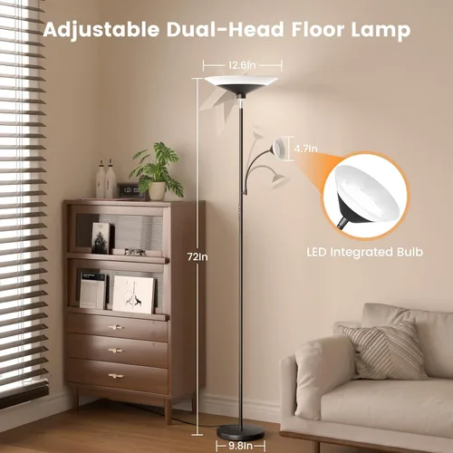 Miniatura 6 de SIBRILLE Lámpara de pie Torchiere 2 en 1 mejorada, lámpara de pie regulable con control remoto y táctil, luz de lectura de piso ajustable de brillo