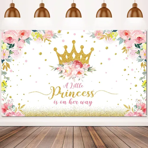 Tatuo Telón de fondo de baby shower de 6 x 3.6 pies, decoración de fiesta de baby shower de princesa para niñas, pancarta de fiesta de flores rosas,