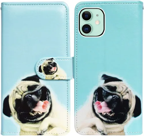 Miniatura 28 de Bcov Funda para iPhone 11, funda de piel con tapa y función atril para iPhone 11, diseño de flores y mariposas azules