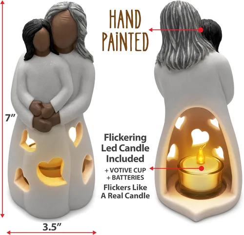 Miniatura 3 de Estatua de Portavelas Pintada a Mano Abuela-Nieta con Vela LED Parpadeante Ideas Únicas de Regalo de Nana para Navidad, Regalo de Cumpleaños