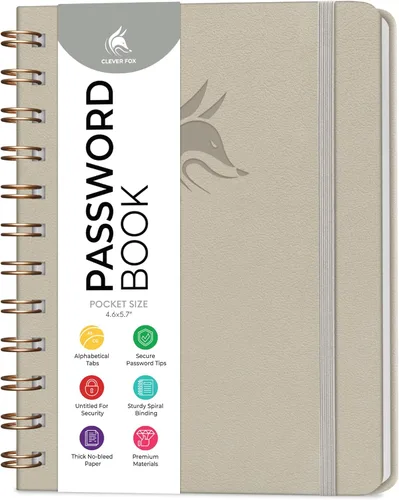 Miniatura 16 de Clever Fox Libro de Contraseñas en Espiral – Organizador de Direcciones de Internet y Contraseñas con Pestañas Alfabéticas Laminadas – Diario Negro