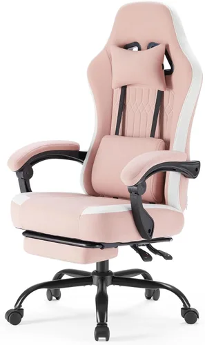 Miniatura 31 de NEWBULIG Silla de escritorio para juegos de computadora, soporte lumbar ergonómico grande con reposabrazos abatibles y ruedas giratorias de 360°