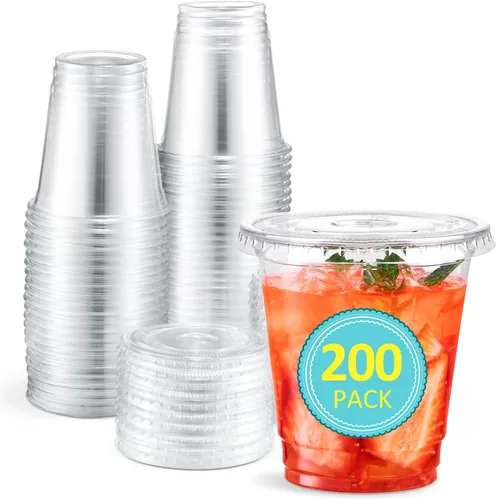 Miniatura 12 de Eupako - Vasos de plástico con tapa de 8 oz (237 ml), 100 juegos, vasos desechables transparentes con tapa, contenedores para bebidas frías, 8 oz
