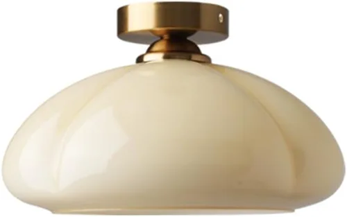 Miniatura 11 de Lámpara de techo empotrada LED vintage en vidrio amarillo para pasillo - Luz de techo estilo mitad de siglo con pantalla de vidrio acanalada