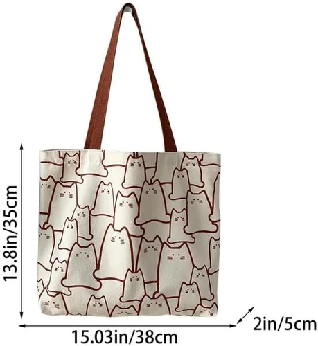 Miniatura 2 de Bonita bolsa de mano para mujer con cremallera, divertido bolso con gatos, perros, bolso grande de lona para el hombro