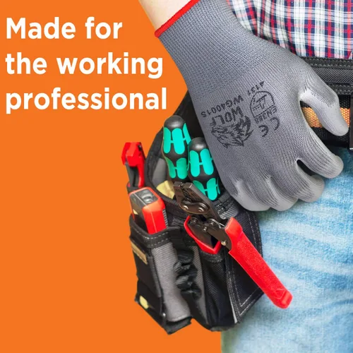 Miniatura 5 de WOLF Guantes de trabajo con palma recubierta de poliuretano y carcasa de nylon, para construcción, mecánica, almacén, trabajo de jardinería, trabajo