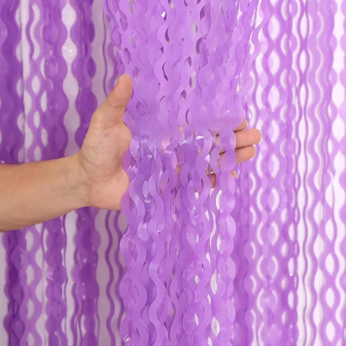 Miniatura 8 de Paquete de 4 cortinas onduladas de flecos de papel de aluminio verde azulado aguamarina para decoración de fiesta, 3.3 pies x 6.6 pies, cortina